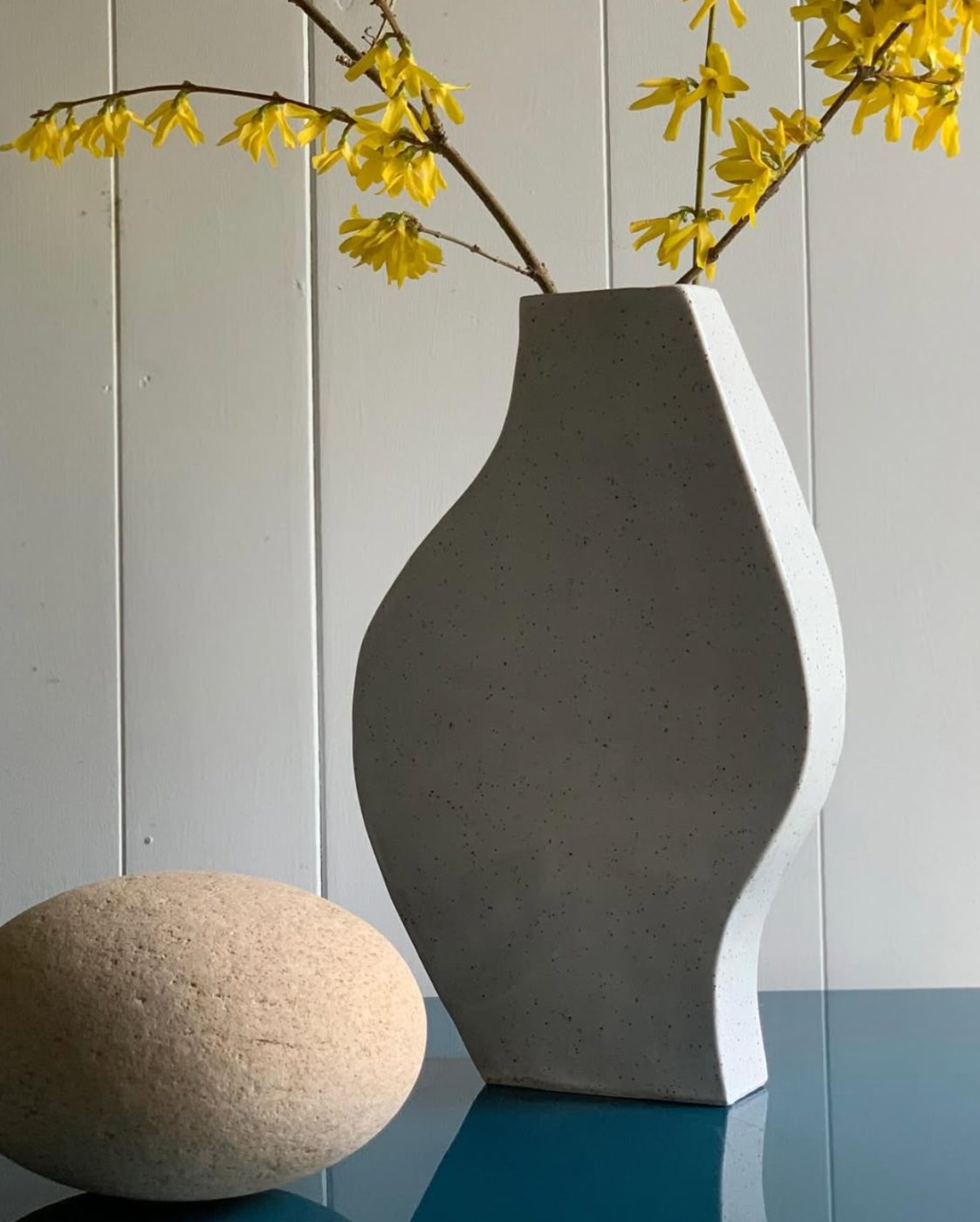 Gray wave-form sculptural vase